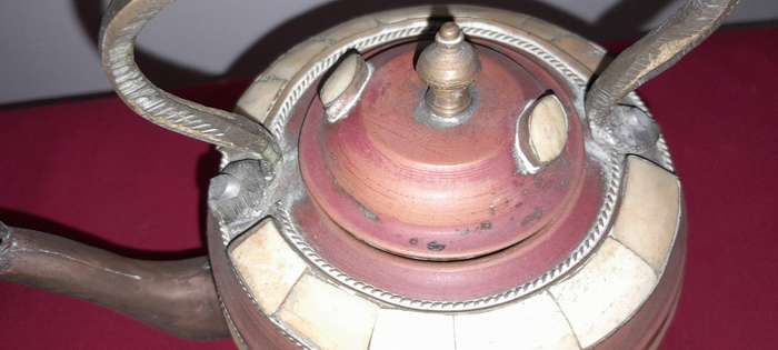 Vintage Moroccan Copper & Bone Kettle