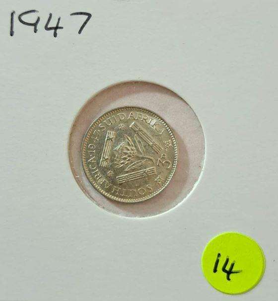 *** 1947 - SA UNION 3 PENCE IN MYLAR #14 ***