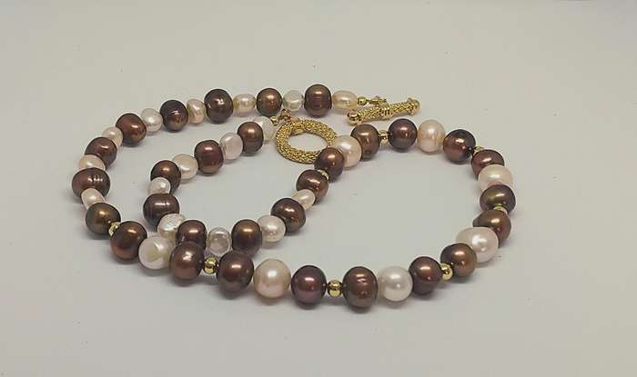 Bronze & Cream Genuine Pearl Necklace - Gorgeous