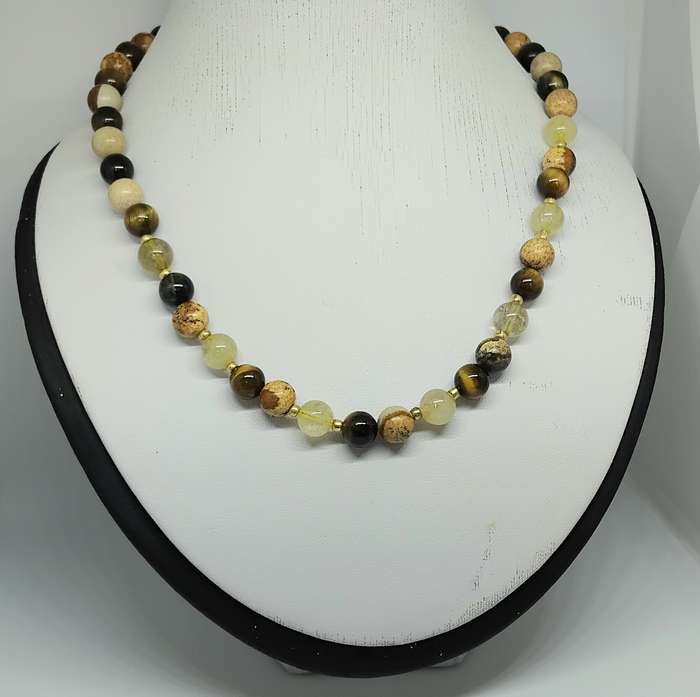 Picture Jasper, Yellow/Blue Tigers Eye & Citrine - the stone of abundance - Unique Necklace
