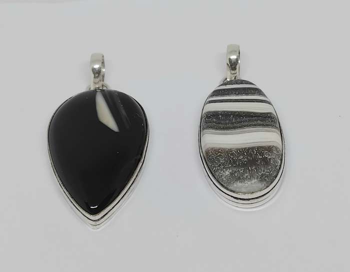 Banded Black Onyx or Zebra Calcite Pendants