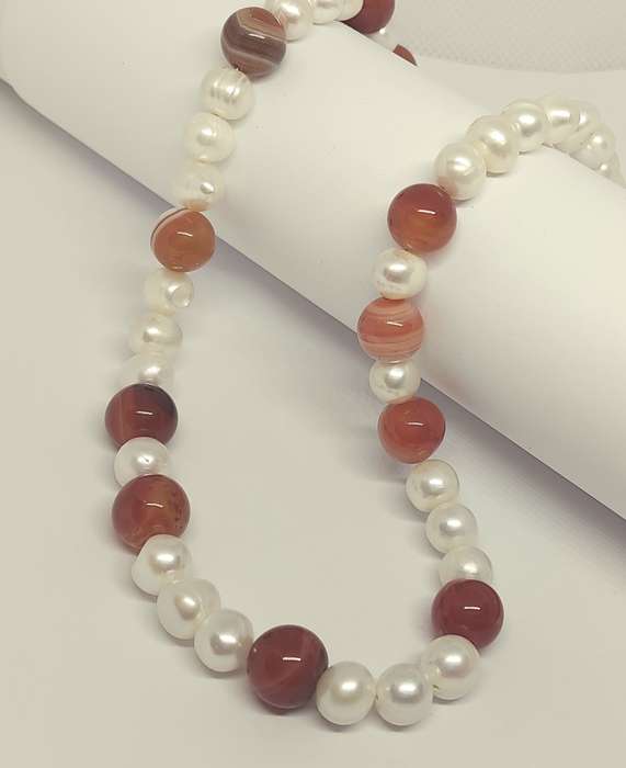 Genuine Pearl and Orange Agate Necklace - Beautiful