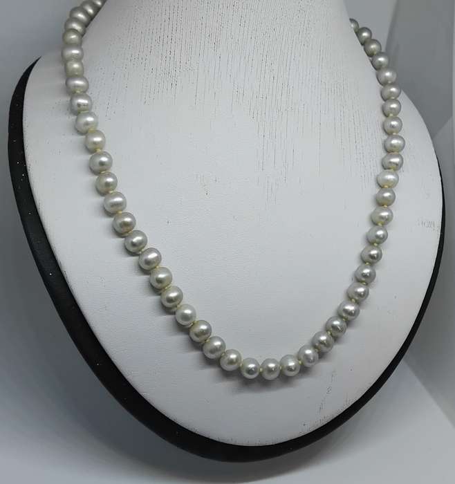 Vintage Cultured Silver Pearl Necklace with Sterling Silver Clasp - Classic and Elegant
