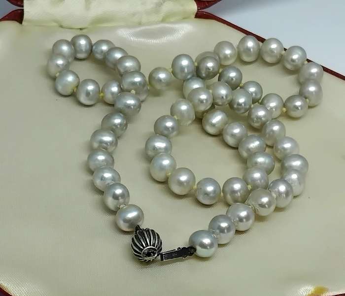 Vintage Cultured Silver Pearl Necklace with Sterling Silver Clasp - Classic and Elegant