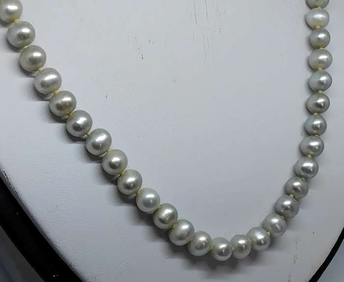 Vintage Cultured Silver Pearl Necklace with Sterling Silver Clasp - Classic and Elegant