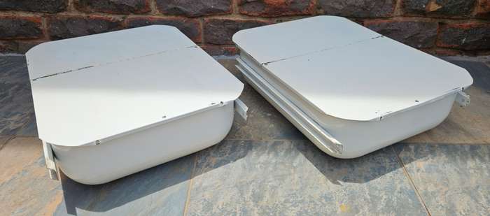 Vintage metal storage drawers for an old kitchen cabinet