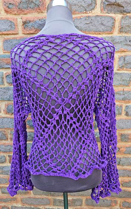 Handmade crochet fine chenille top with bell sleeves, size 36-38