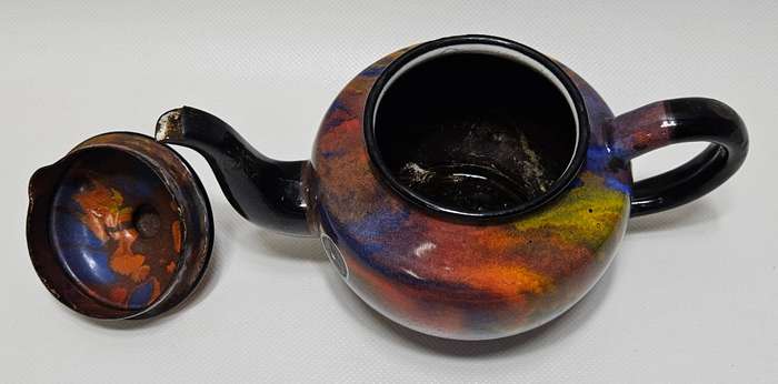 RARE Vintage swirl pattern "End of Day" small enamel teapot