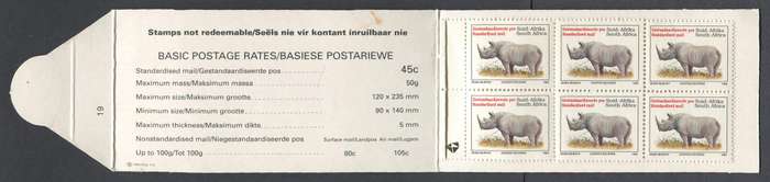RSA - Aviation Booklet Flap 19 With Rhino Stamps - MNH