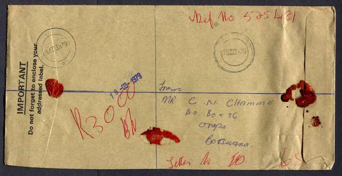 Botswana - "Maxi" Size Registered Cover