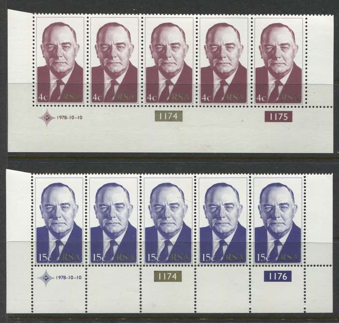 RSA - 2 Control Strips Of 5 - 1978 - MNH