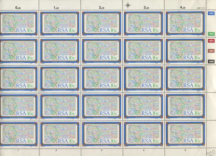 RSA - Set of 3 Full Sheets of 25 - 1987 - MNH - 16c To Large For Scanner