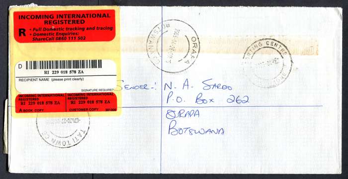 Botswana - "Maxi" Size Registered Cover