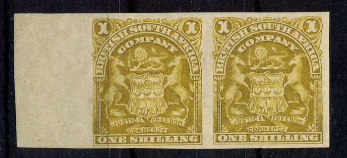 BSCA - 1/- Imperforated Pair - Tear and paper fin in Second stamp from the Margin - 1898 - MM