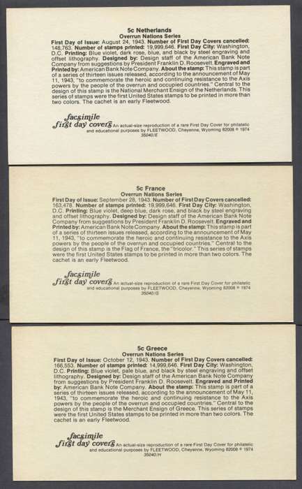 USA - 13 Facsimile Cards