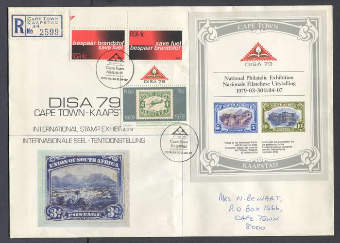RSA - Registered Cover with Cinderella Miniature Sheet Posted at the Exhibition - Cape Town
