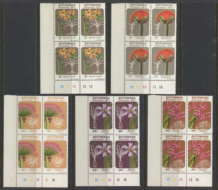 Botswana - Set of 5 Control Blocks of 4 - 1977 - MNH