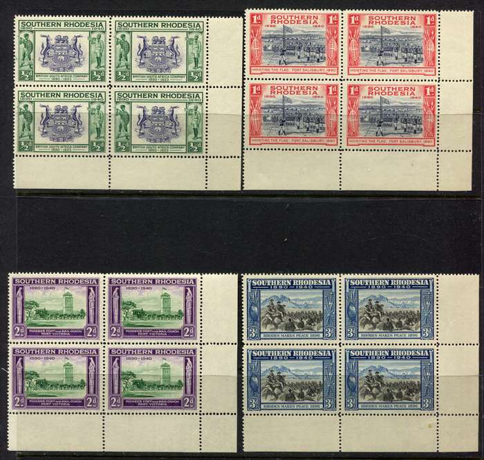 Southern Rhodesia - Set of 8 Bottom Right Blocks of 4 - 1940 - MNH