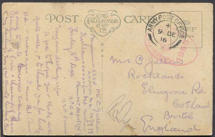 Army Post Office - Censored Post Card