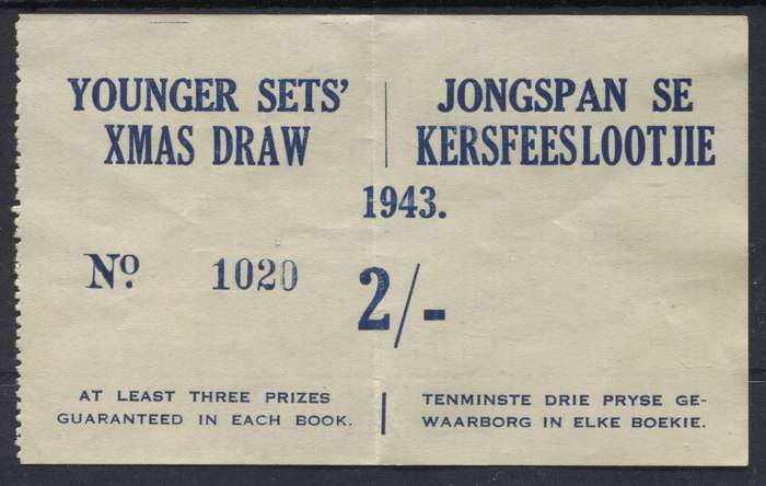 Union of SA -  Younger Sets' Xmas Draw Ticket 1943