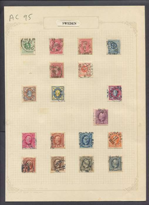 Sweden - 18 Stamps Mounted On Old Album Page