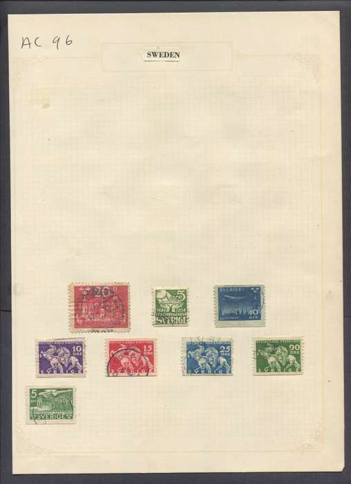 Sweden - 8 Stamps Mounted On Old Album Page