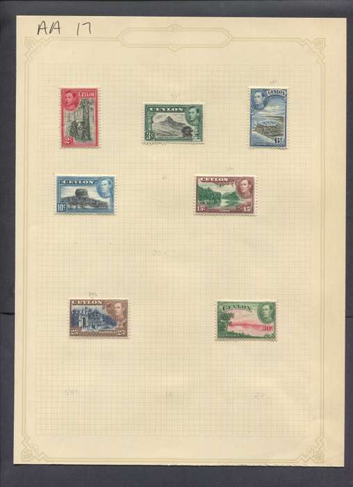 Ceylon - 7 Stamps Mounted(Hinged) on Old Album Page