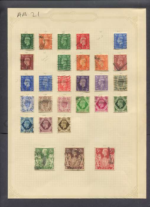Great Britain - 28 Stamps Mounted(Hinged) on Old Album Page