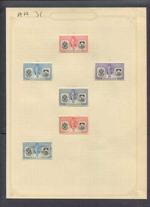 Nyasaland - 6 Stamps Mounted(Hinged) on Old Album Page