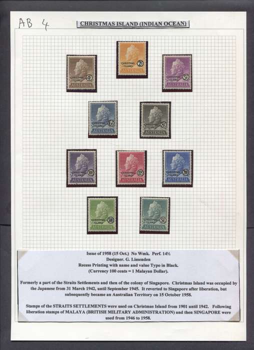Christmas Island - 10 Stamps In Hinge-less Mounts on Album Page - 1958 - MNH