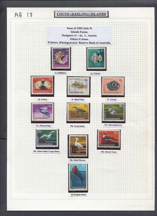 Cocos Islands - 12 Stamps In Hinge-less Mounts on Album Page - 1969 - MNH