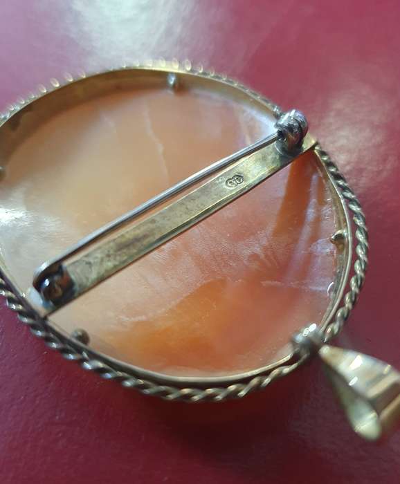 9ct GOLD SETTING WITH FINE DETAIL CAMEO. NECKLACE OR BROOCH.