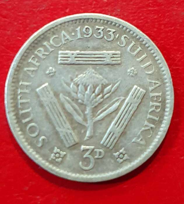 1933  3 Pence - George V SUID-AFRIKA 3D . Silver (.800) 1.414 g