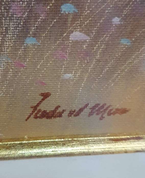 FREDA VAN DER MERWE. MIXED MEDIA. ORNATE FRAME WITH GLASS. 500mm X 420mm