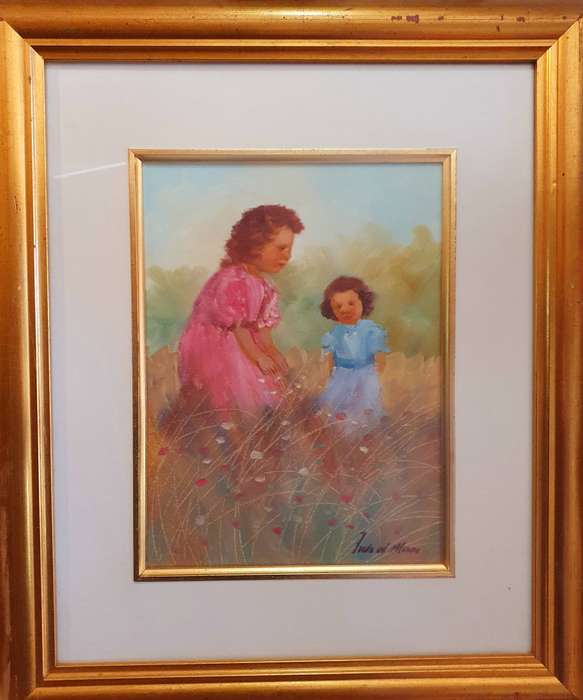 FREDA VAN DER MERWE. MIXED MEDIA. ORNATE FRAME WITH GLASS. 500mm X 420mm