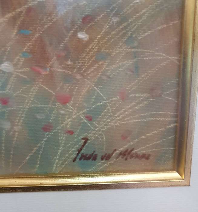 FREDA VAN DER MERWE. MIXED MEDIA. ORNATE FRAME WITH GLASS. 500mm X 420mm