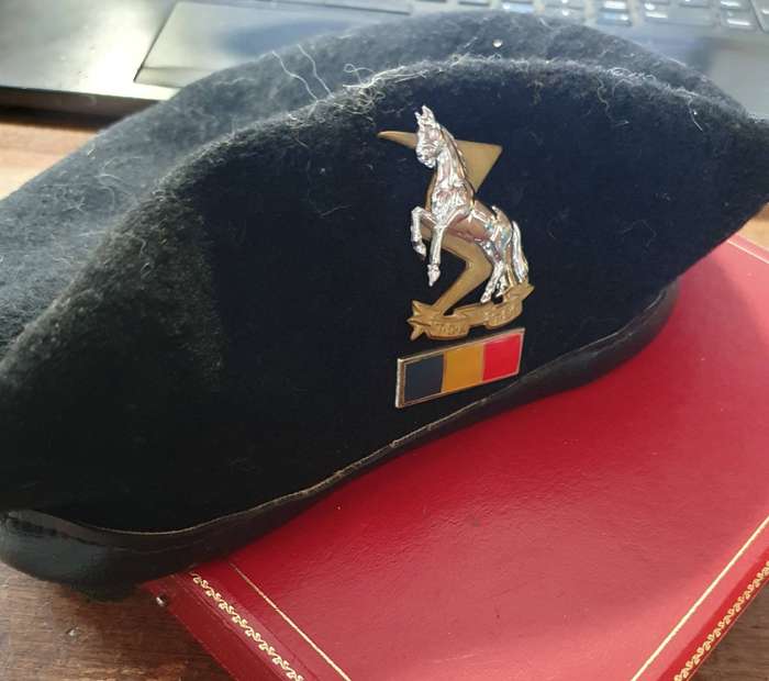 SADF- TDK CORPS BERET WITH BADGE AND BALKIE. 56cm.