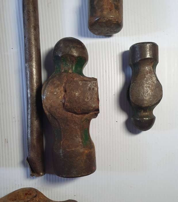9 X ANTIQUE TO VINTAGE BALL AND PEEN HAMMER HEADS. ONE BID FOR ALL.