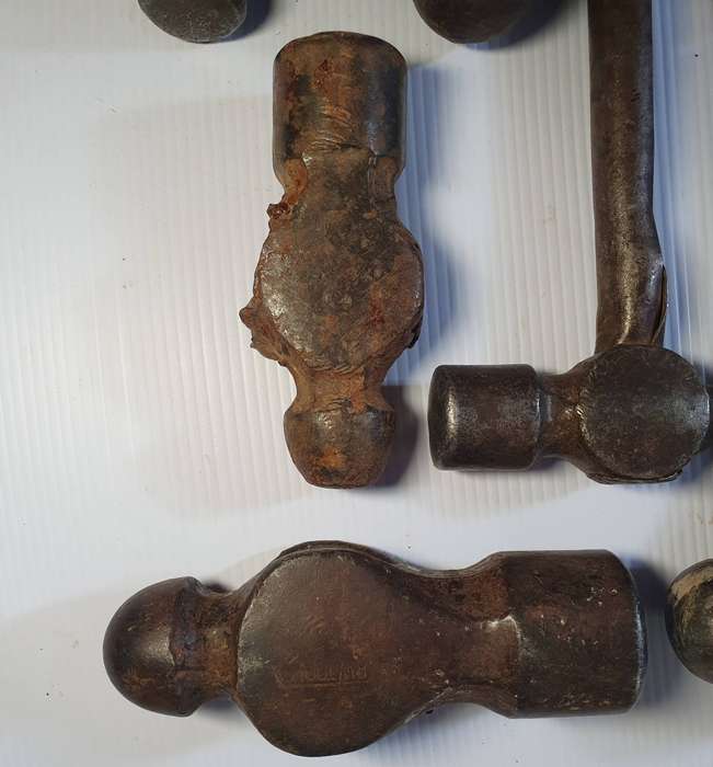 9 X ANTIQUE TO VINTAGE BALL AND PEEN HAMMER HEADS. ONE BID FOR ALL.