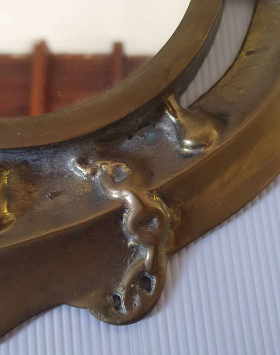VINTAGE HUGE SOLID BRASS SHIPS ANKER MIRROR.