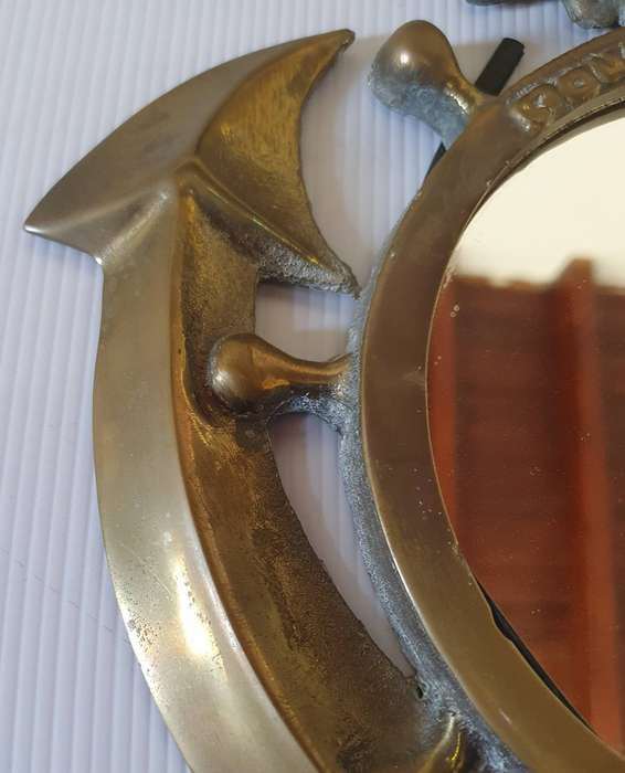 VINTAGE HUGE SOLID BRASS SHIPS ANKER MIRROR.