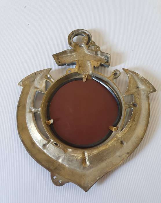 VINTAGE HUGE SOLID BRASS SHIPS ANKER MIRROR.