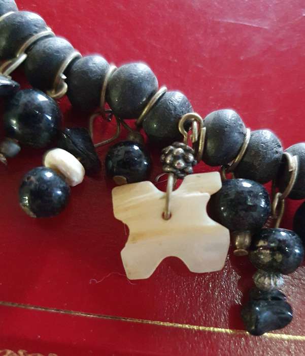 VINTAGE QING DYNASTY TYPE COINS AND NATURAL BEADS AND IVORY NECKLACE.