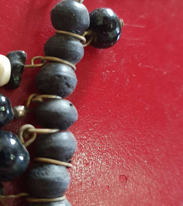 VINTAGE QING DYNASTY TYPE COINS AND NATURAL BEADS AND IVORY NECKLACE.