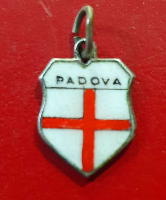 VINTAGE .800 SILVER AND ENAMEL PADOVA ITALY SHIELD CHARM.
