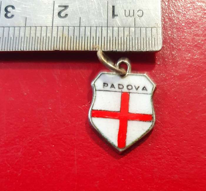 VINTAGE .800 SILVER AND ENAMEL PADOVA ITALY SHIELD CHARM.