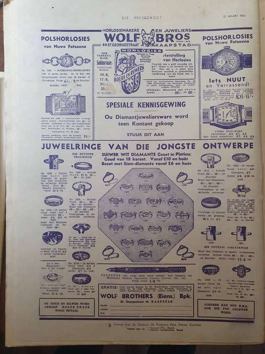 12 MAART 1944.  DIE HUISGENOOT. COLLECTORS EDD. BIG FORMAT 28CM W X 35CM L.