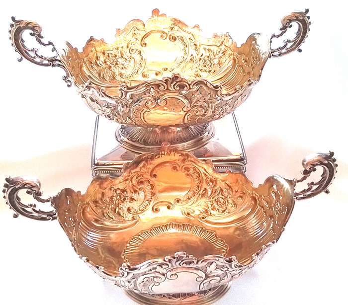 London 1899  -  Pair Decorative Footed Bowls with Handles