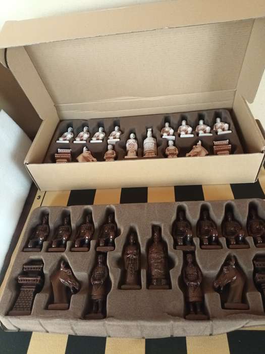 Detailed Oriental Chess Pieces with Fold Up Board