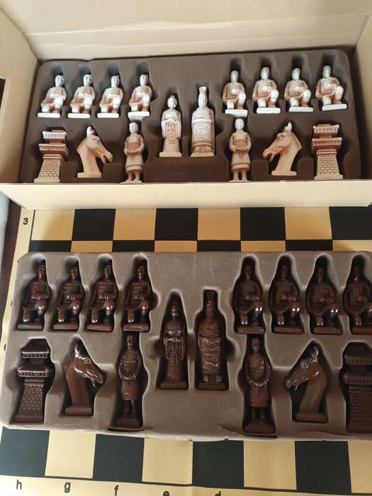 Detailed Oriental Chess Pieces with Fold Up Board